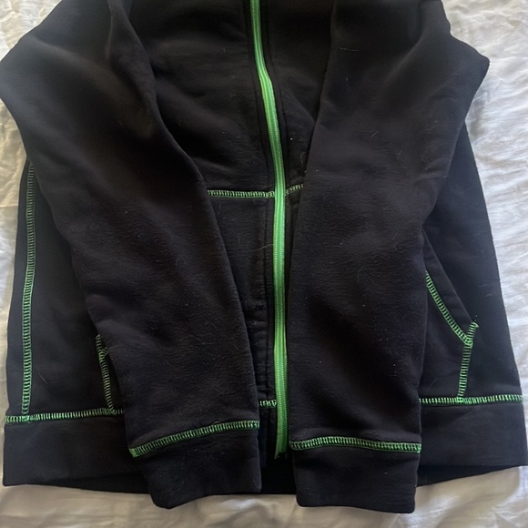 Boys Large (14/16) Tek Gear Ultra Soft Fleece Zip-Up Hoodie Jacket Black & Green - Picture 5 of 9